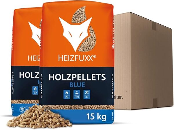 HEIZFUXX Wood Pellets Blue Softwood Pellets Heating Pellets Fireplace Pellets Stove Pellets Firewood Pellet Bagged En Plus A1 6mm 15kg x 2 Bags 30kg / 1 Carton Paligo